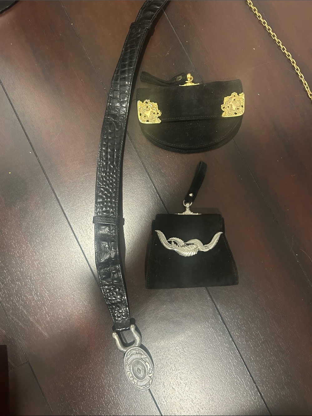 Black Velvet Evening Coin Purse with Decorative Hardware